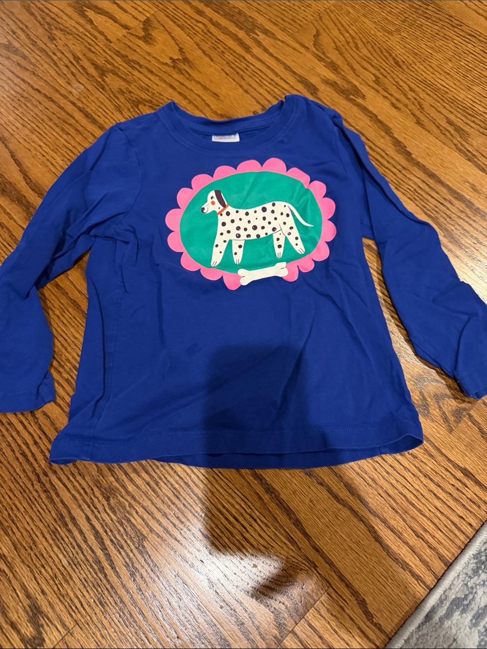 Hanna Andersson Royal Blue Long-Sleeve Tee with Pink & Green Dog Graphic
